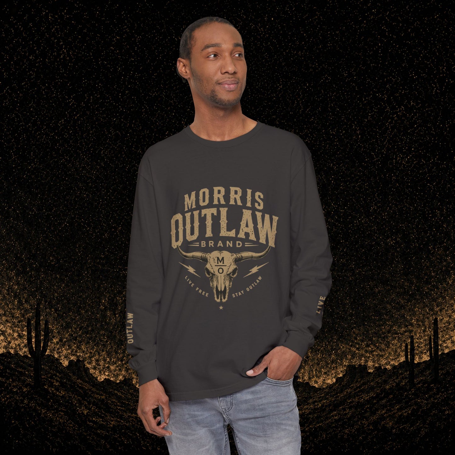 Outlaw Skull & Longhorn Long Sleeve T-Shirt