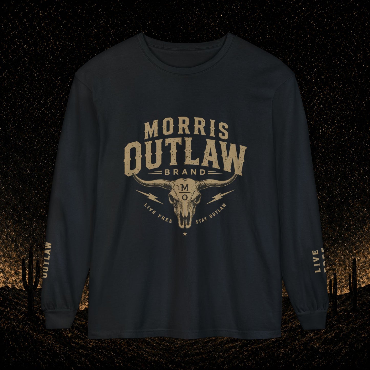 Outlaw Skull & Longhorn Long Sleeve T-Shirt