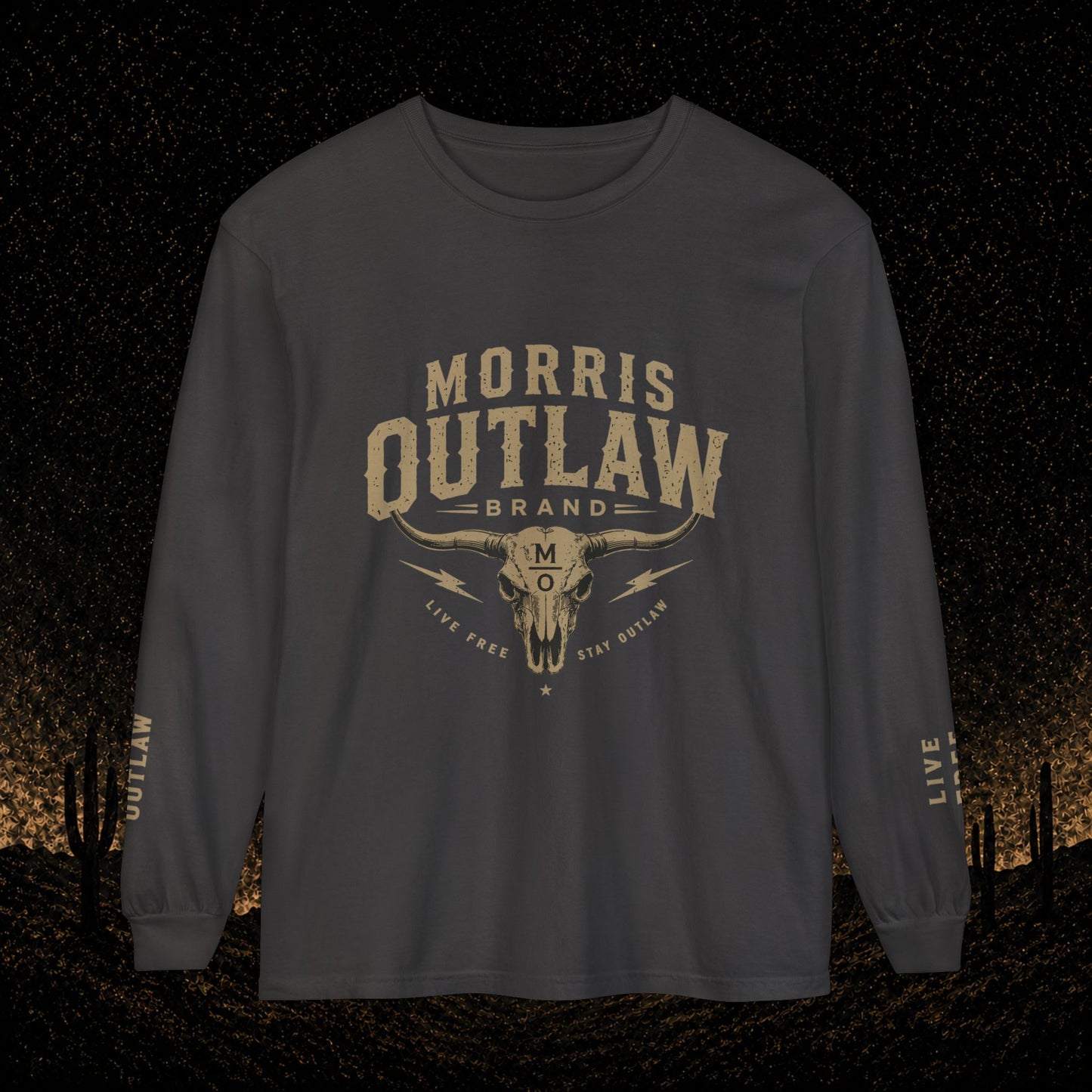 Outlaw Skull & Longhorn Long Sleeve T-Shirt