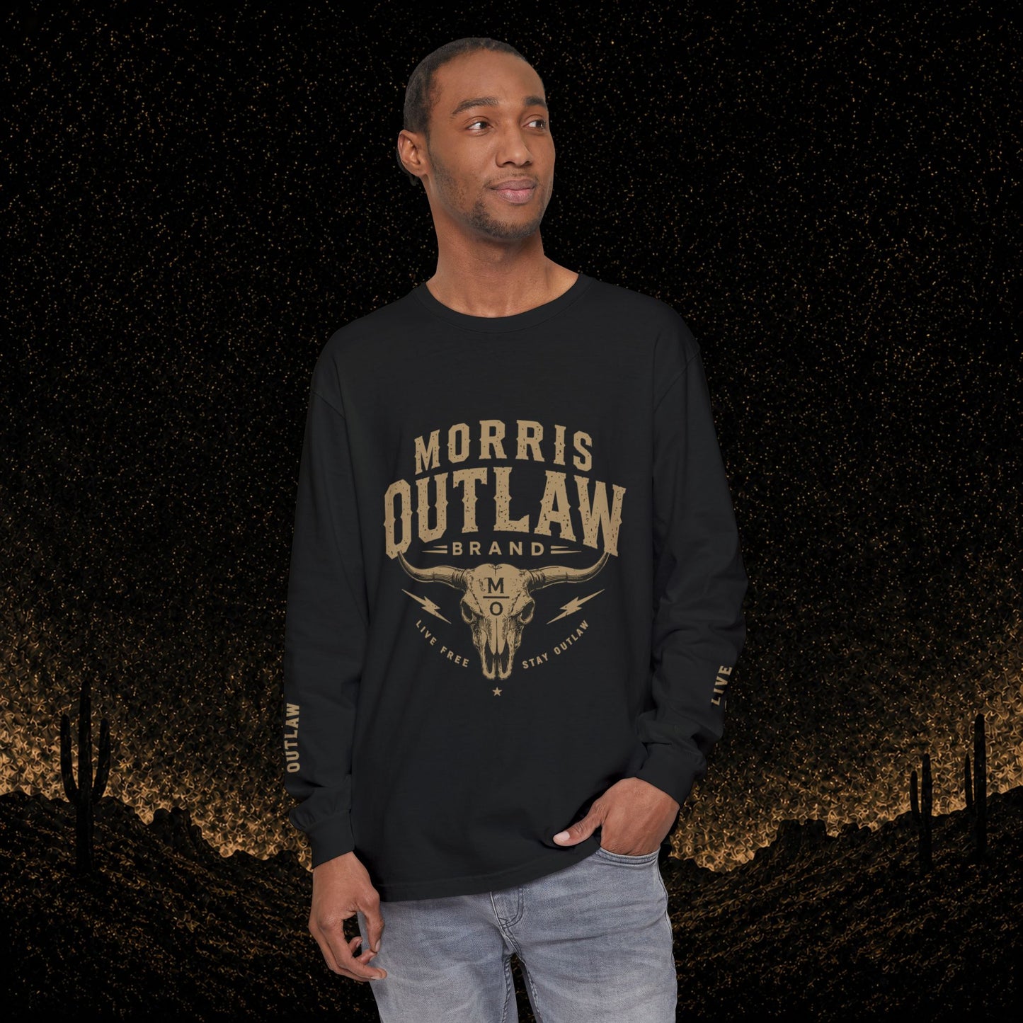 Outlaw Skull & Longhorn Long Sleeve T-Shirt