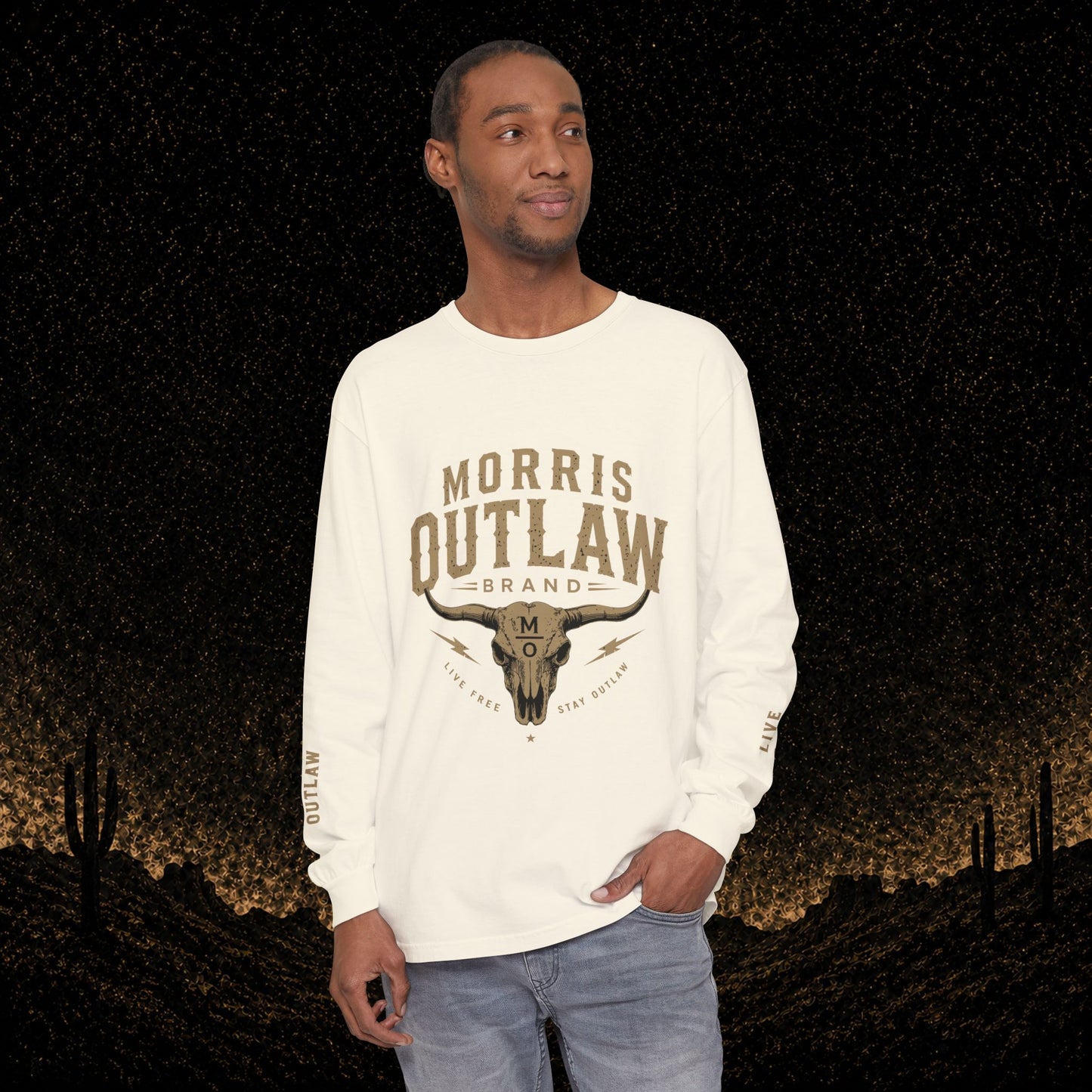 Outlaw Skull & Longhorn Long Sleeve T-Shirt
