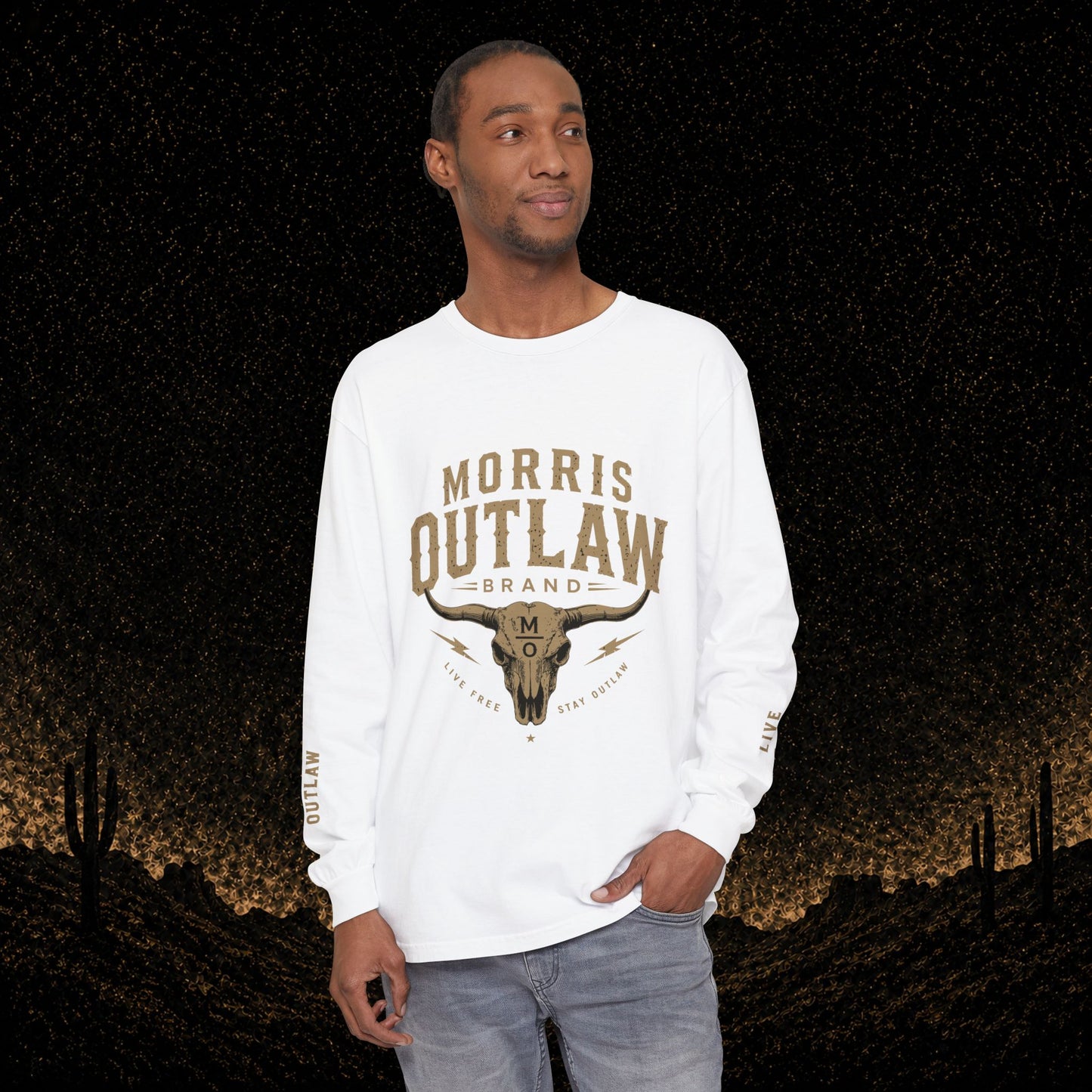 Outlaw Skull & Longhorn Long Sleeve T-Shirt